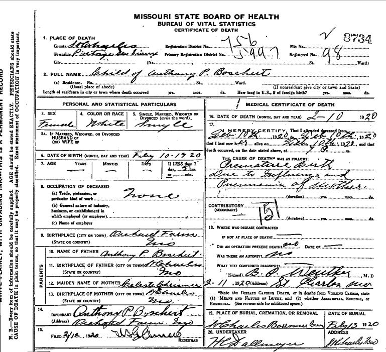 Baby Girl Death Certificate